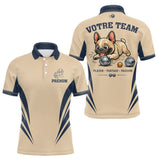 Polo Pétanque Beige & Bleu - Personnalisé Bouledogue Original - Polo Homme