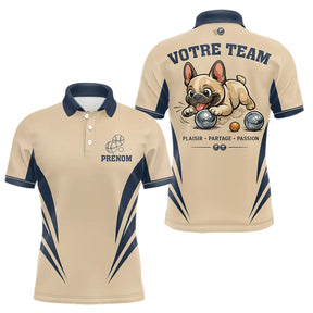 Polo Pétanque Beige & Bleu - Personnalisé Bouledogue Original - Polo Homme