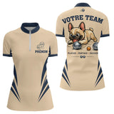 Polo Pétanque Beige & Bleu - Personnalisé Bouledogue Original - Polo Zippé Femme