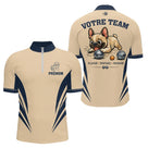 Polo Pétanque Beige & Bleu - Personnalisé Bouledogue Original - Polo Zippé Homme