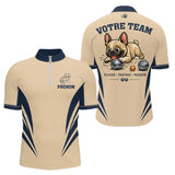 Polo Pétanque Beige & Bleu - Personnalisé Bouledogue Original - Polo Zippé Homme