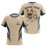 Polo Pétanque Beige & Bleu - Personnalisé Bouledogue Original - T-Shirt Femme