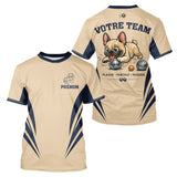 Polo Pétanque Beige & Bleu - Personnalisé Bouledogue Original - T-Shirt Homme
