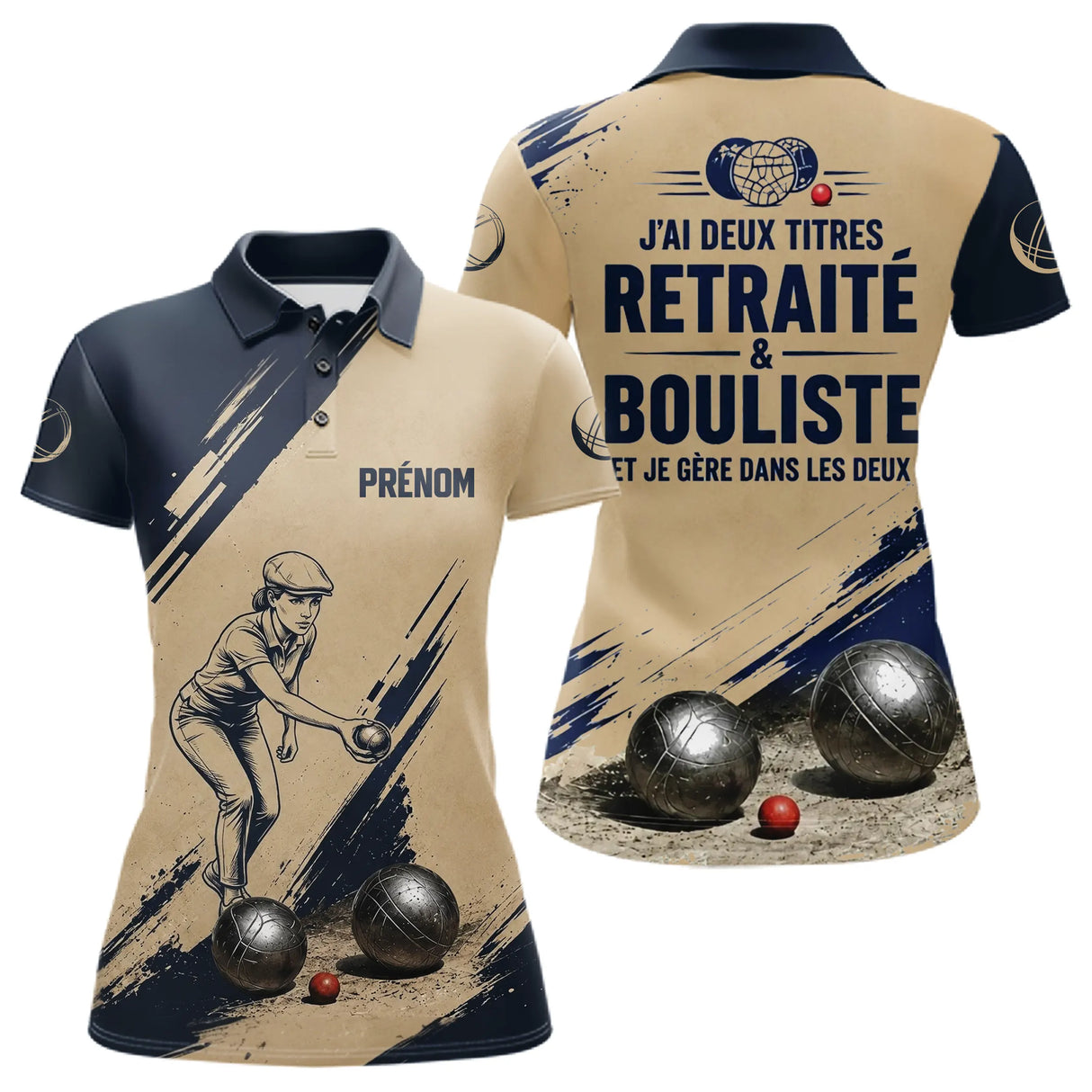 Polo Pétanque Beige Bleu - Style Retraité Personnalisé - Polo Femme