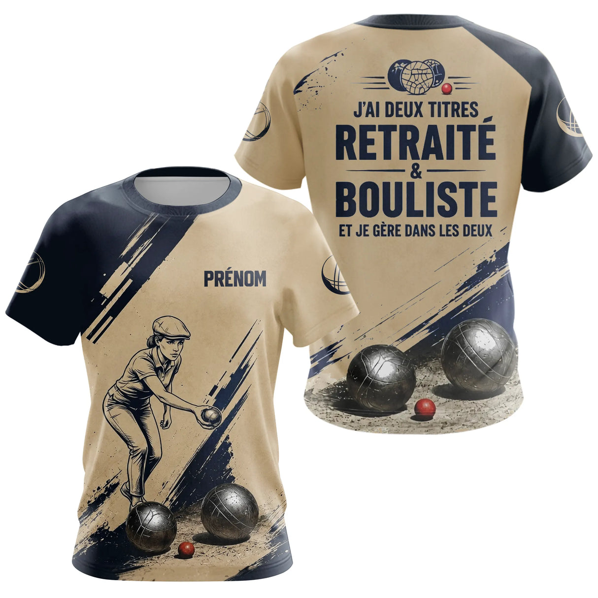 Polo Pétanque Beige Bleu - Style Retraité Personnalisé - T-Shirt Femme