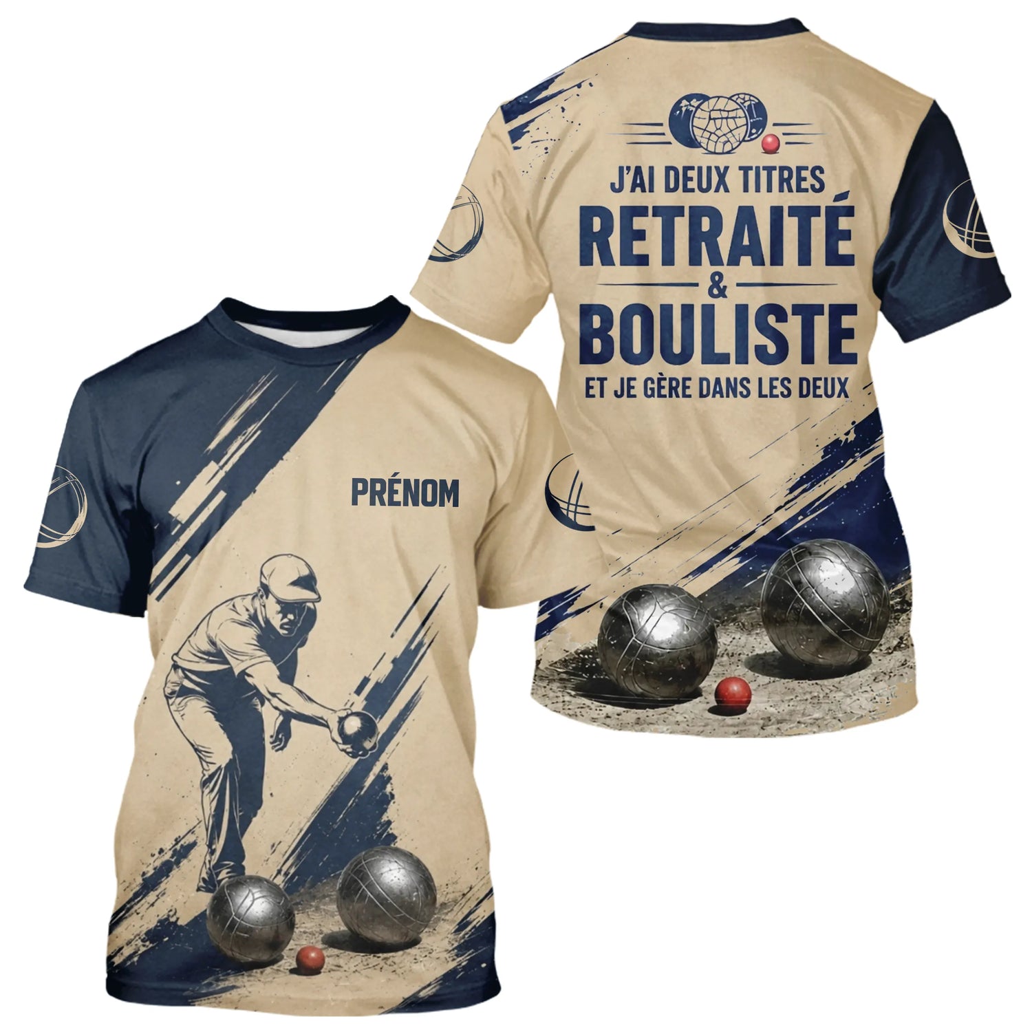 Polo Pétanque Beige Bleu - Style Retraité Personnalisé - T-Shirt Homme