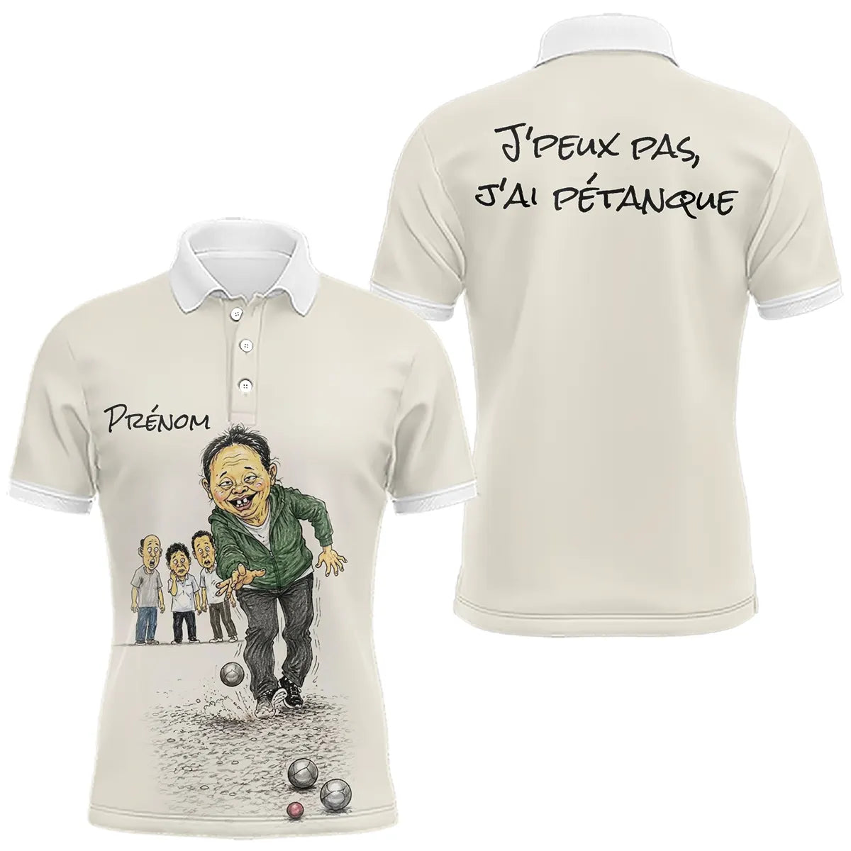 Polo Pétanque Beige Caricature - Personnalisé Humour Homme Femme - Polo Homme