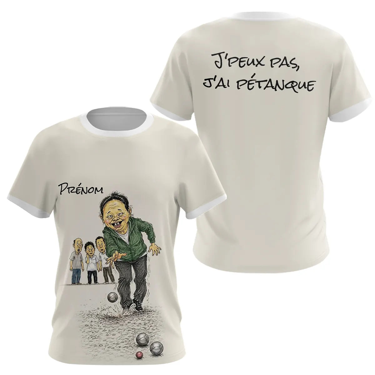 Polo Pétanque Beige Caricature - Personnalisé Humour Homme Femme - T-Shirt Femme