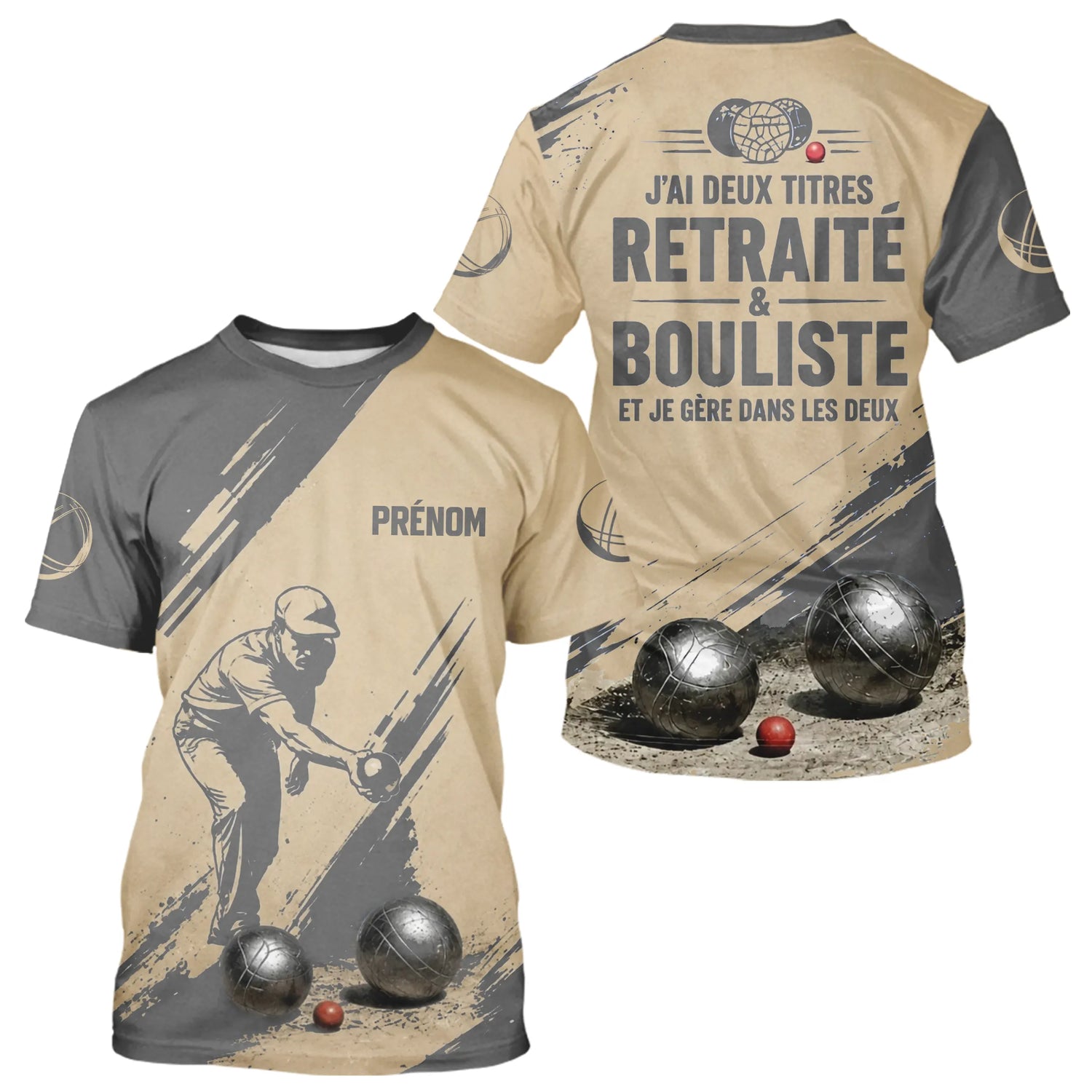 Polo Pétanque Beige Gris - Style Retraité Personnalisé - T-Shirt Homme