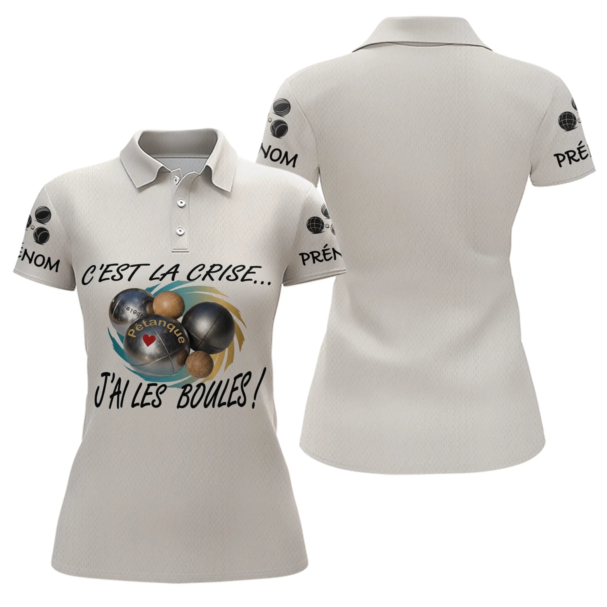 Polo Pétanque Beige Humour - "J'ai les Boules" Personalisé - Polo Femme
