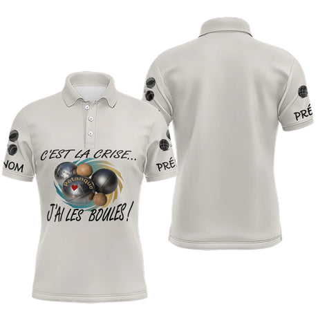 Polo Pétanque Beige Humour - "J'ai les Boules" Personalisé - Polo Homme