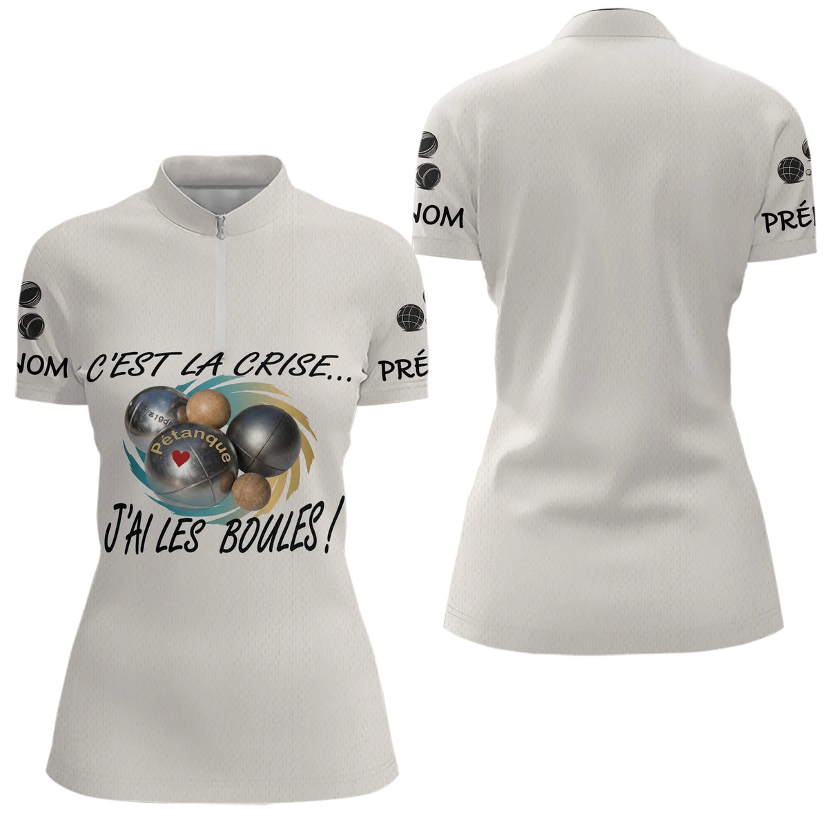 Polo Pétanque Beige Humour - "J'ai les Boules" Personalisé - Polo Zippé Femme