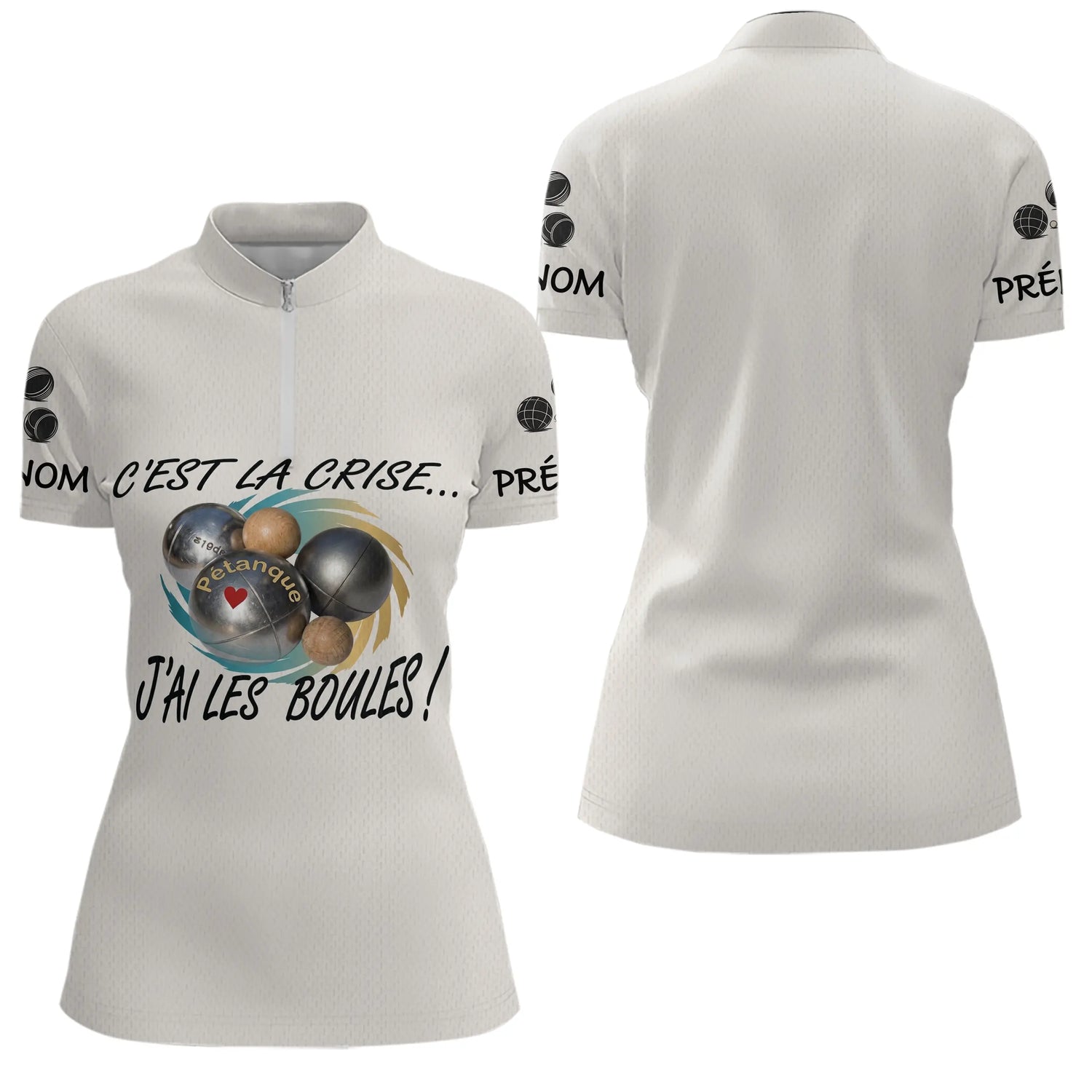 Polo Pétanque Beige Humour - "J'ai les Boules" Personalisé - Polo Zippé Femme
