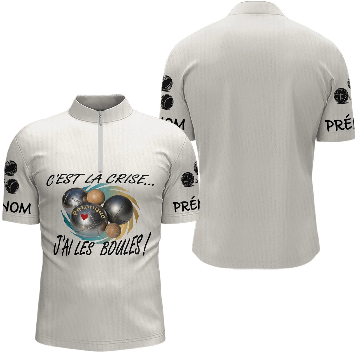 Polo Pétanque Beige Humour - "J'ai les Boules" Personalisé - Polo Zippé Homme