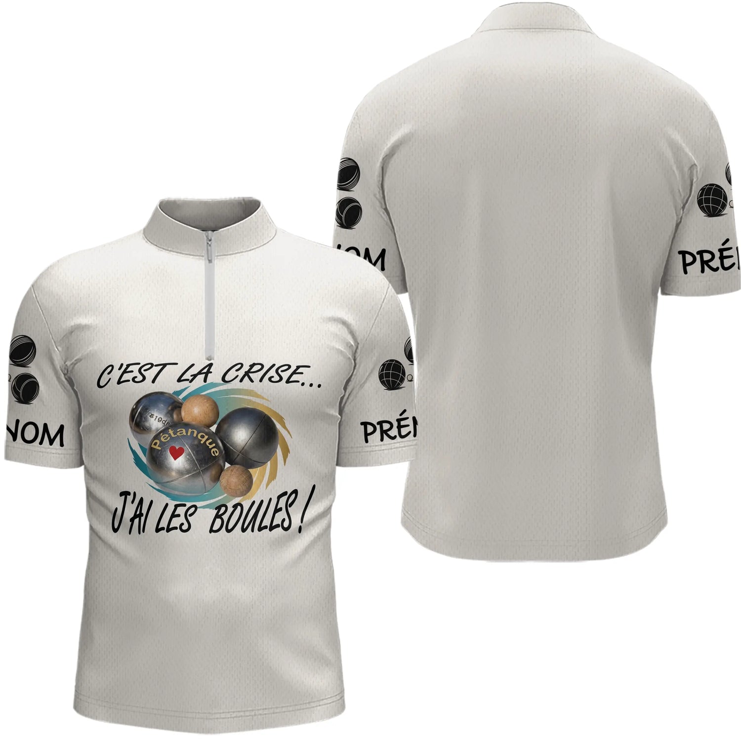 Polo Pétanque Beige Humour - "J'ai les Boules" Personalisé - Polo Zippé Homme