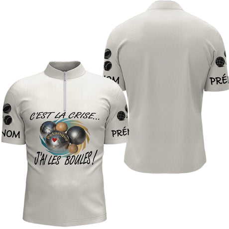 Polo Pétanque Beige Humour - "J'ai les Boules" Personalisé - Polo Zippé Homme