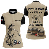 Polo Pétanque Beige & Noir - Boule Bretonne Personnalisé - Polo Zippé Femme