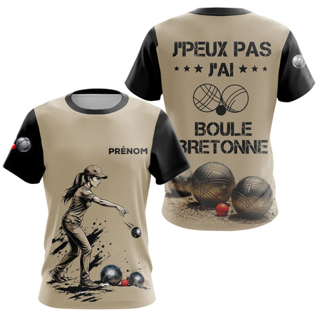 Polo Pétanque Beige & Noir - Boule Bretonne Personnalisé - T-Shirt Femme