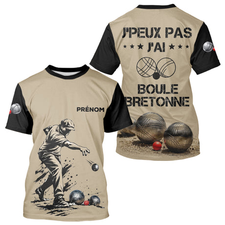 Polo Pétanque Beige & Noir - Boule Bretonne Personnalisé - T-Shirt Homme