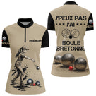 Polo Pétanque Beige & Noir - Personnalisé Boule Bretonne - Polo Zippé Femme