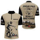 Polo Pétanque Beige & Noir - Personnalisé Boule Bretonne - Polo Zippé Homme