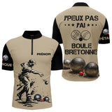 Polo Pétanque Beige & Noir - Personnalisé Boule Bretonne - Polo Zippé Homme