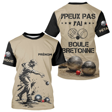 Polo Pétanque Beige & Noir - Personnalisé Boule Bretonne - T-Shirt Homme