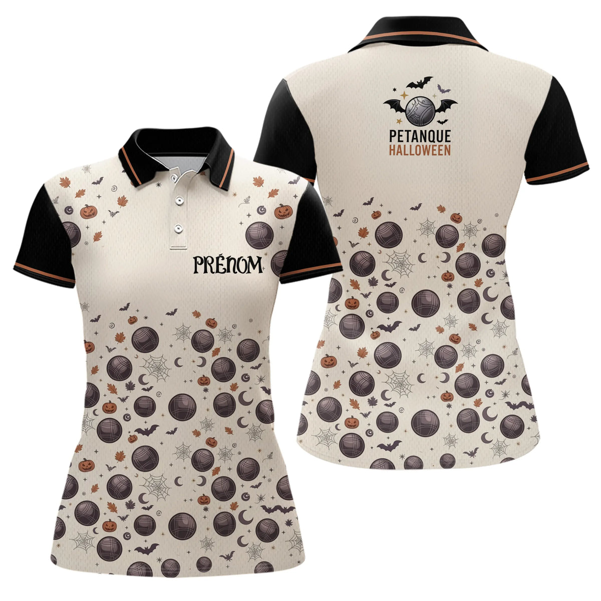 Polo Pétanque Beige & Noir Personnalisé - Halloween Homme Femme - Polo Femme