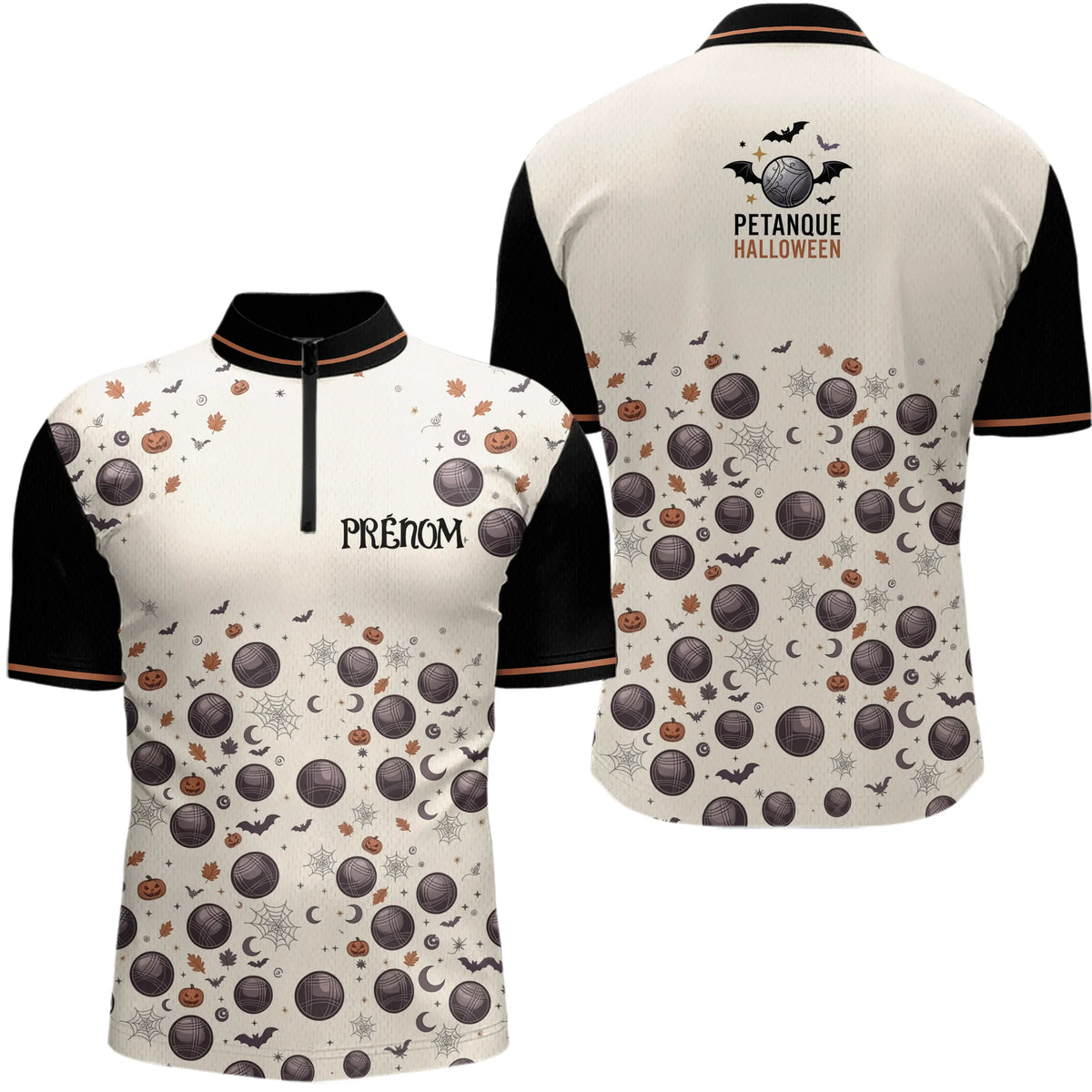 Polo Pétanque Beige & Noir Personnalisé - Halloween Homme Femme - Polo Zippé Homme