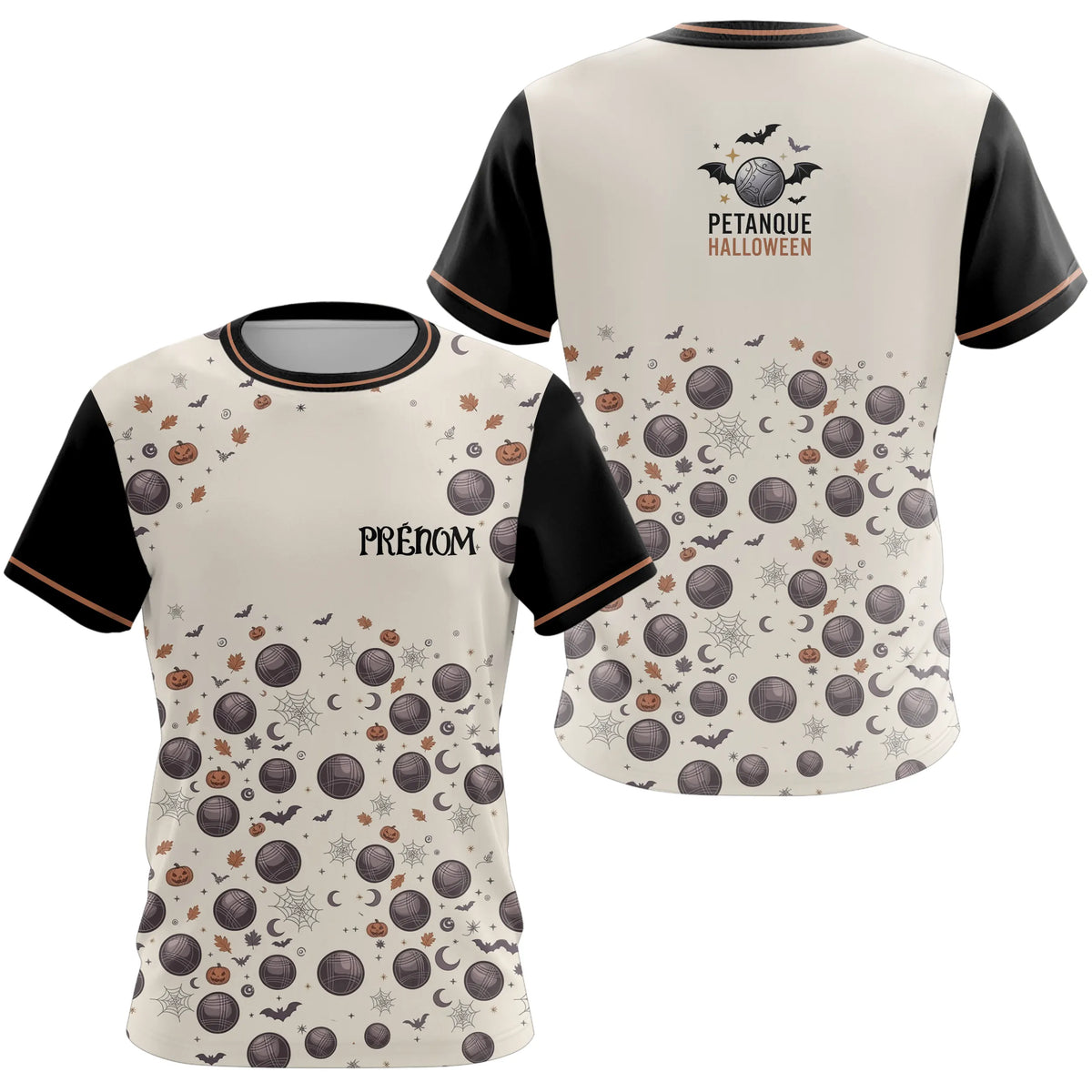 Polo Pétanque Beige & Noir Personnalisé - Halloween Homme Femme - T-Shirt Femme