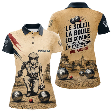 Polo Pétanque Beige Personnalisé - Style Vintage Passion Bouliste - Polo Femme