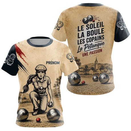 Polo Pétanque Beige Personnalisé - Style Vintage Passion Bouliste - T-Shirt Femme