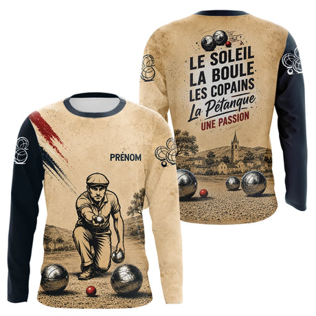 Polo Pétanque Beige Personnalisé - Vintage Passion Bouliste - Long Sleeves Shirt Homme