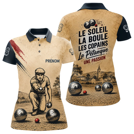 Polo Pétanque Beige Personnalisé - Vintage Passion Bouliste - Polo Femme