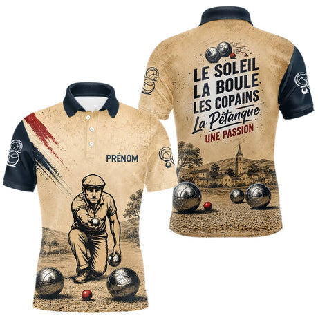 Polo Pétanque Beige Personnalisé - Vintage Passion Bouliste - Polo Homme