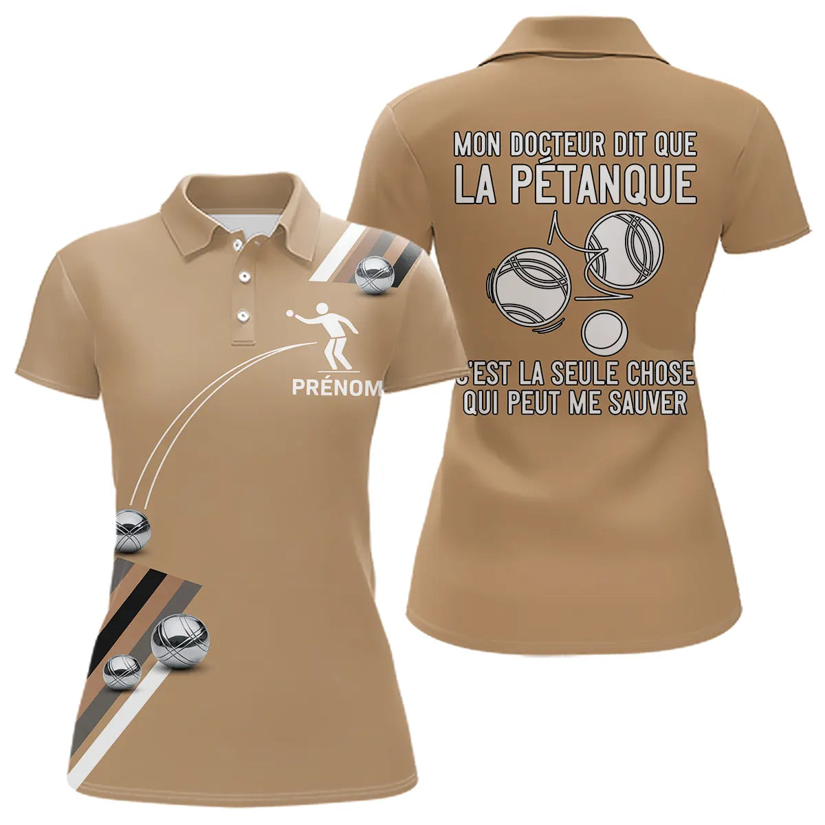 Polo Pétanque Beige Sable Humour - Personnalisation Exclusive - Polo Femme