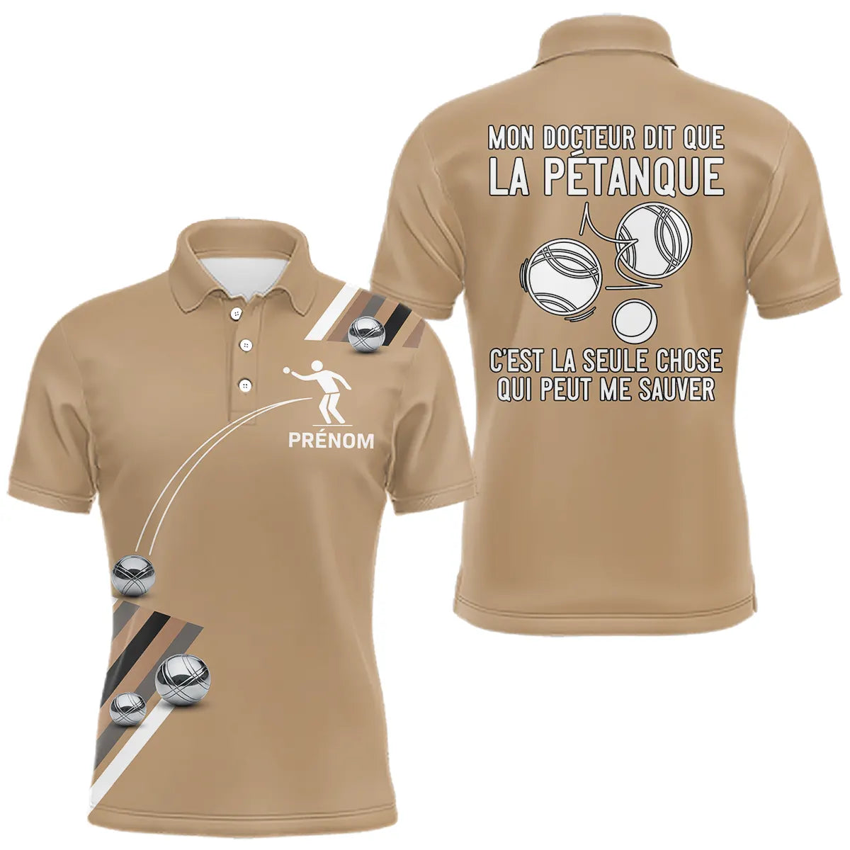 Polo Pétanque Beige Sable Humour - Personnalisation Exclusive - Polo Homme