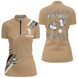 Polo Pétanque Beige Sable Humour - Personnalisation Exclusive - Polo Zippé Femme