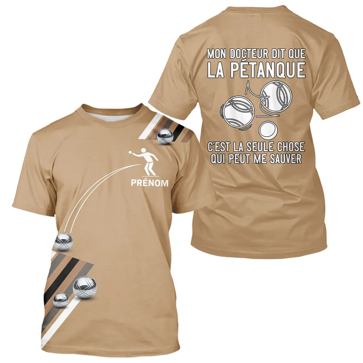 Polo Pétanque Beige Sable Humour - Personnalisation Exclusive - T-Shirt Homme
