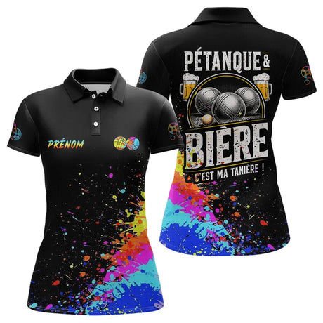 Polo Pétanque Bière Boules - Noir & Fluore Personnalisé - Polo Femme