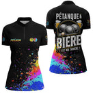 Polo Pétanque Bière Boules - Noir & Fluore Personnalisé - Polo Zippé Femme