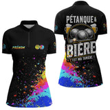 Polo Pétanque Bière Boules - Noir & Fluore Personnalisé - Polo Zippé Femme