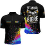 Polo Pétanque Bière Boules - Noir & Fluore Personnalisé - Polo Zippé Homme