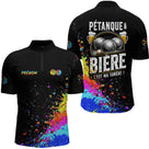 Polo Pétanque Bière Boules - Noir & Fluore Personnalisé - Polo Zippé Homme