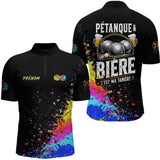 Polo Pétanque Bière Boules - Noir & Fluore Personnalisé - Polo Zippé Homme