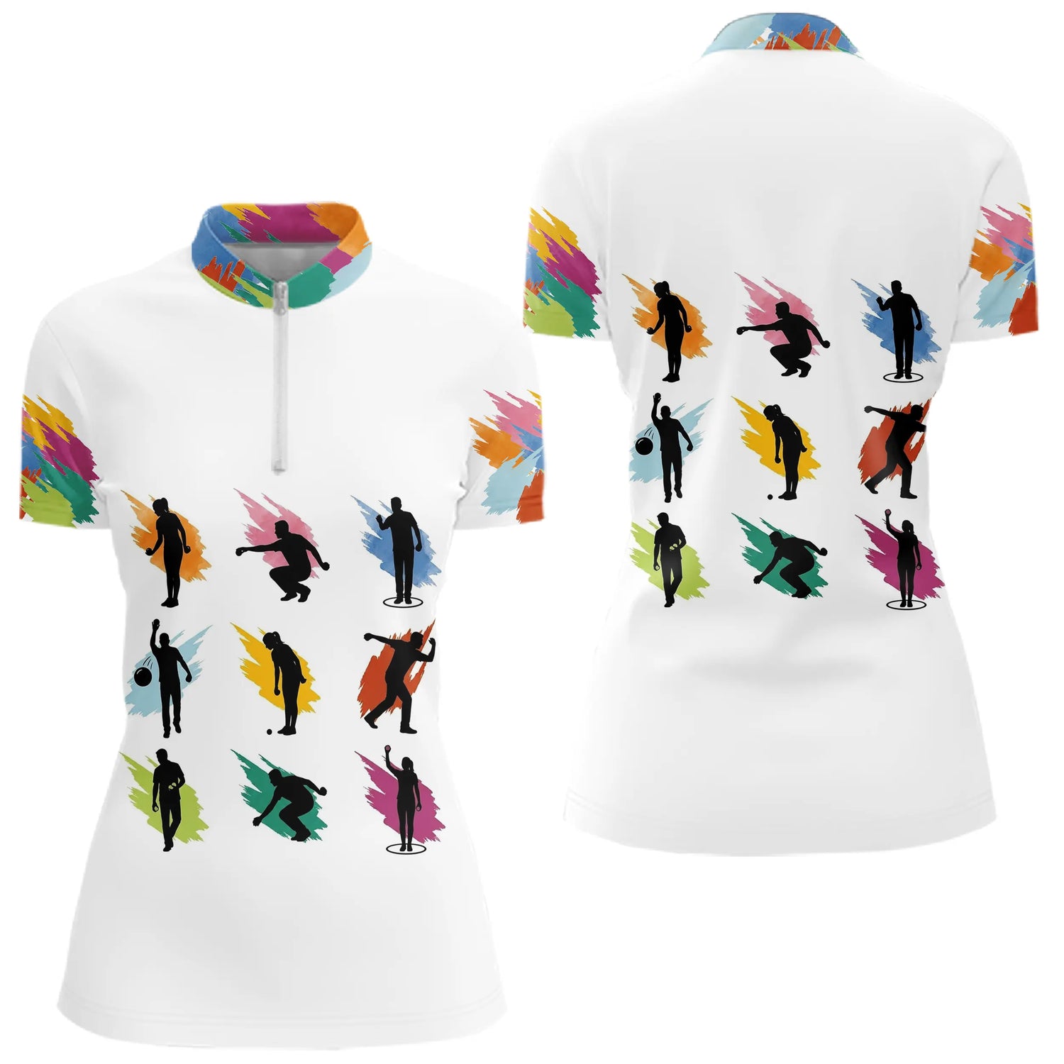 Polo Pétanque Blanc - Motifs Paint Splash - Polo Zippé Femme