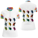 Polo Pétanque Blanc - Motifs Paint Splash - Polo Zippé Femme