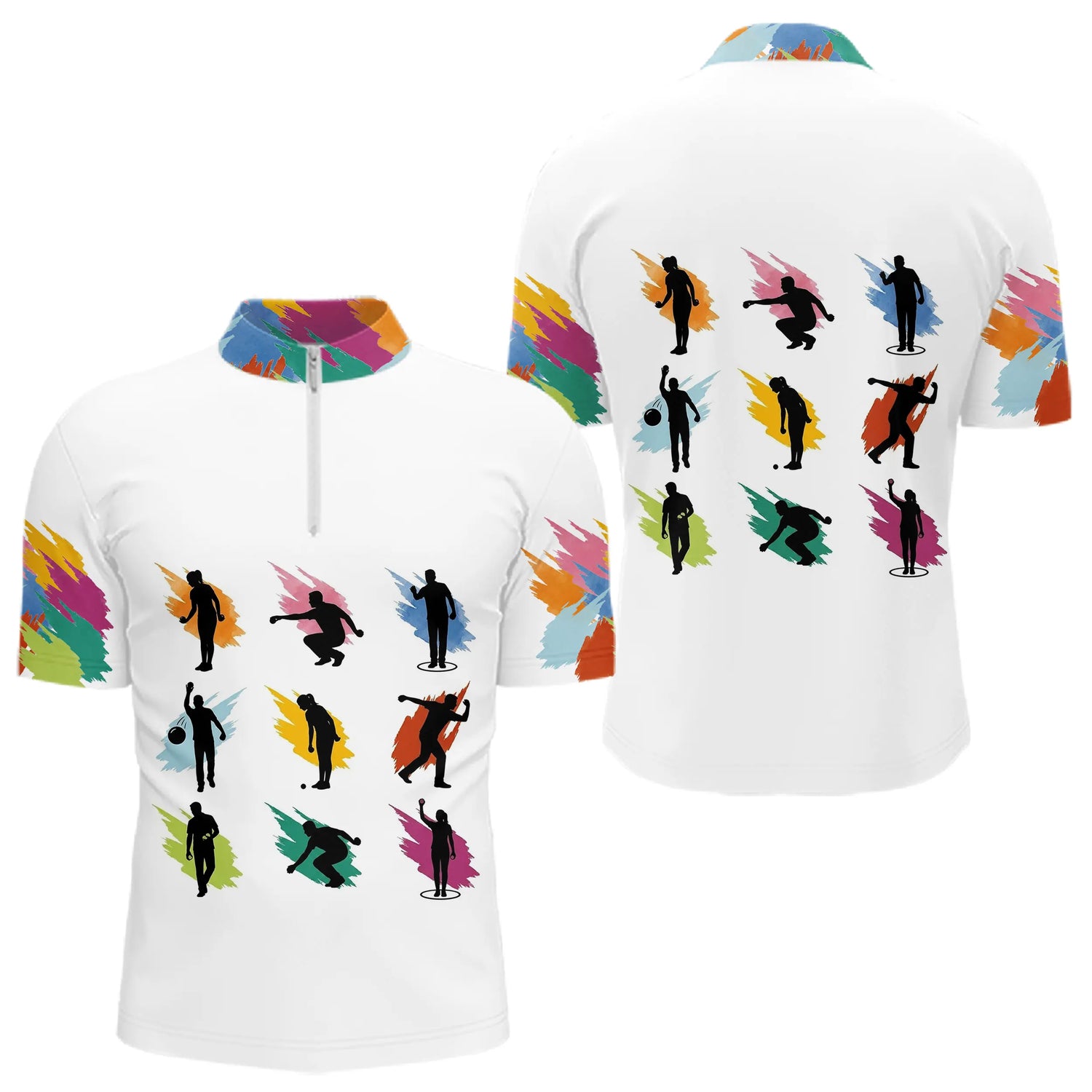 Polo Pétanque Blanc - Motifs Paint Splash - Polo Zippé Homme