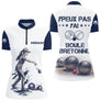Polo Pétanque Blanc & Bleu - Boule Bretonne Personnalisé - Polo Zippé Femme
