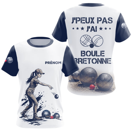 Polo Pétanque Blanc & Bleu - Boule Bretonne Personnalisé - T-Shirt Femme